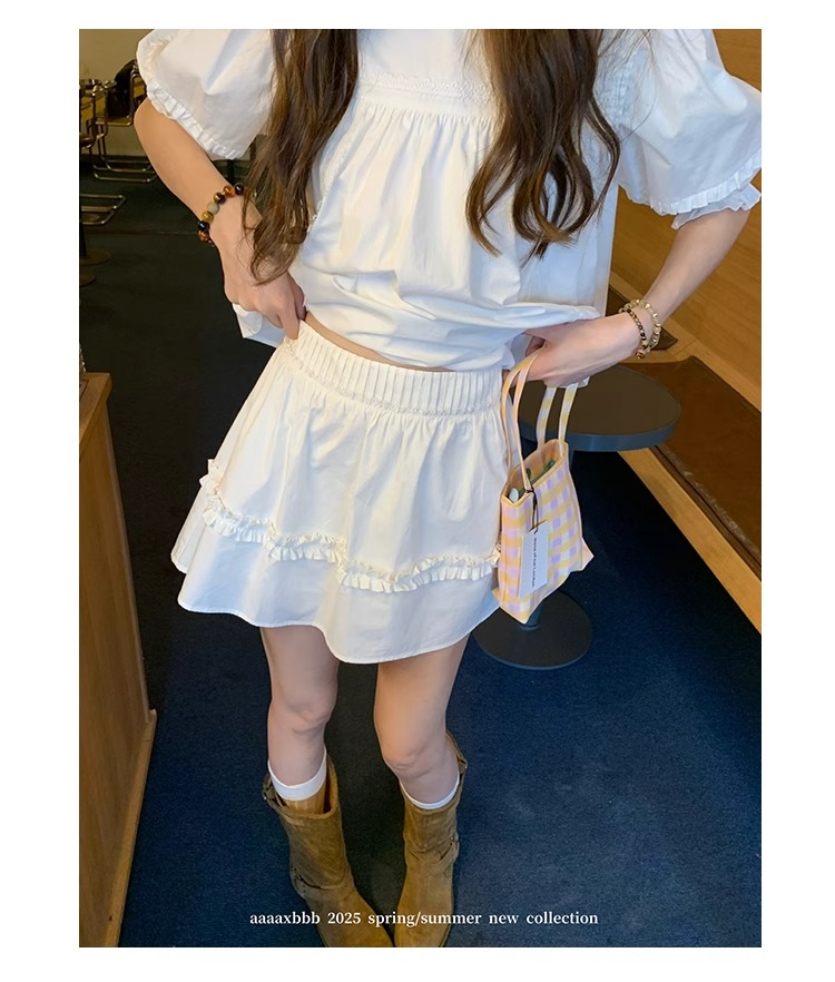 aaaaxbbb 千本樱特调 两色泡泡袖花边套装木耳边中袖上衣半身裙女 5 1746196671 详情图片 16
