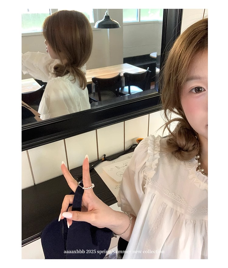 aaaaxbbb 千本樱特调 两色泡泡袖花边套装木耳边中袖上衣半身裙女 8 1746196671 详情图片 19