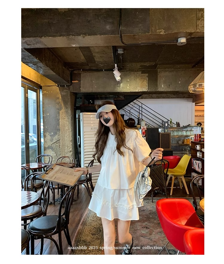 aaaaxbbb 千本樱特调 两色泡泡袖花边套装木耳边中袖上衣半身裙女 13 1746196671 详情图片 24