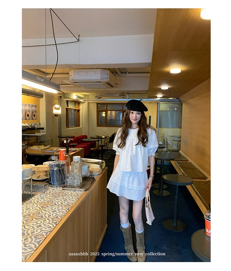 aaaaxbbb 千本樱特调 两色泡泡袖花边套装木耳边中袖上衣半身裙女 17 1746196671 详情图片 28