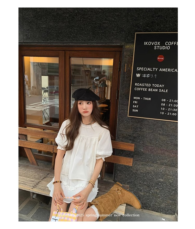 aaaaxbbb 千本樱特调 两色泡泡袖花边套装木耳边中袖上衣半身裙女 19 1746196671 详情图片 30