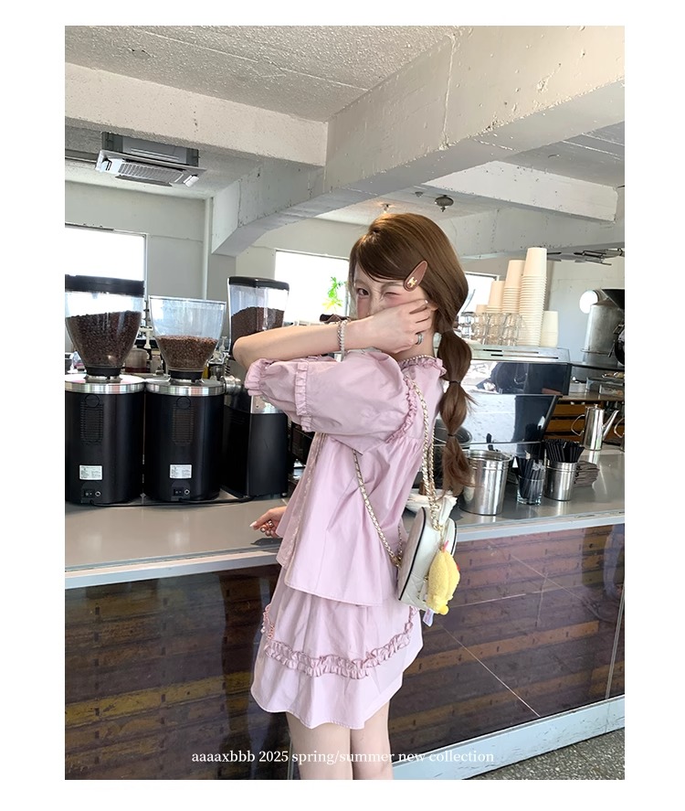 aaaaxbbb 千本樱特调 两色泡泡袖花边套装木耳边中袖上衣半身裙女 21 1746196671 详情图片 32