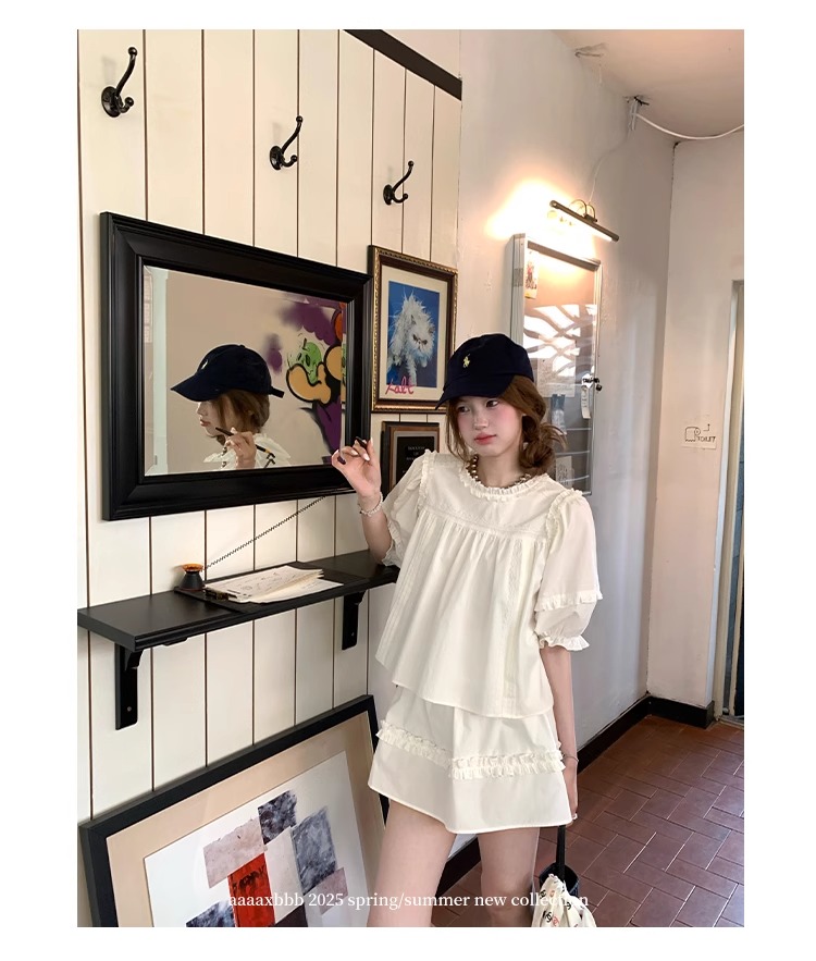 aaaaxbbb 千本樱特调 两色泡泡袖花边套装木耳边中袖上衣半身裙女 27 1746196672 详情图片 38