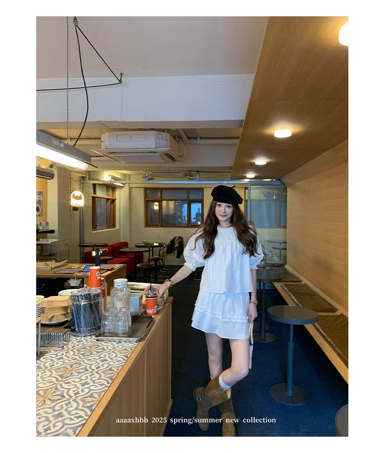 aaaaxbbb 千本樱特调 两色泡泡袖花边套装木耳边中袖上衣半身裙女 29 1746196672 详情图片 40