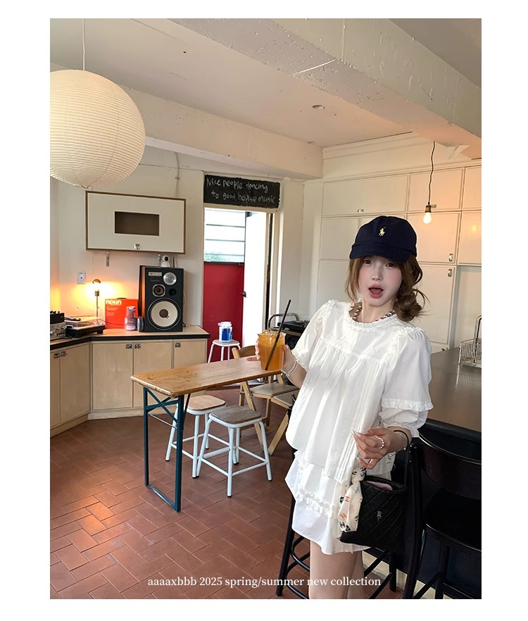 aaaaxbbb 千本樱特调 两色泡泡袖花边套装木耳边中袖上衣半身裙女 30 1746196672 详情图片 41