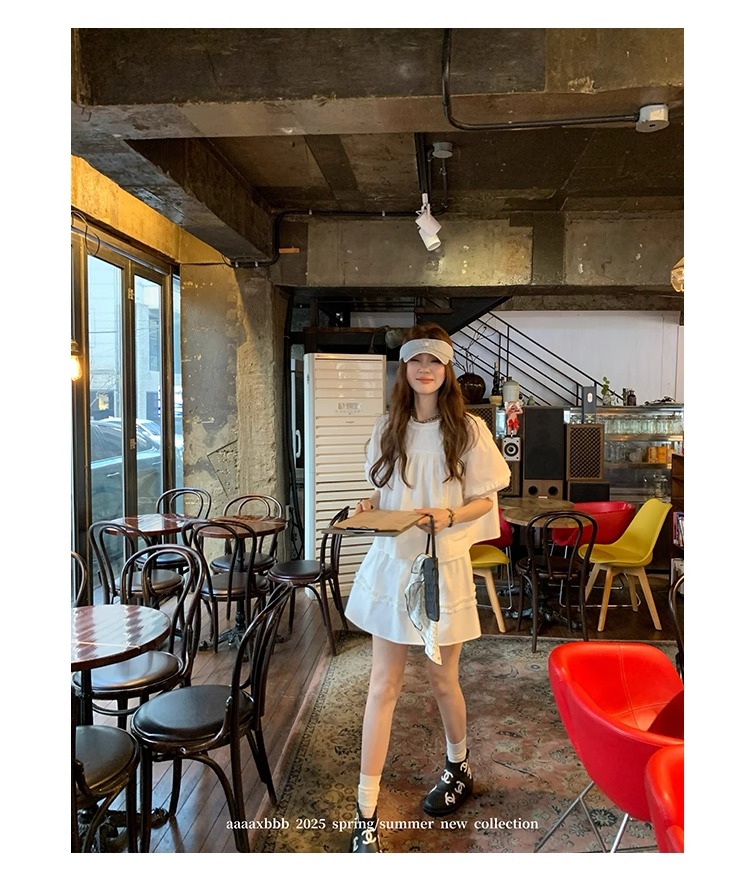 aaaaxbbb 千本樱特调 两色泡泡袖花边套装木耳边中袖上衣半身裙女 31 1746196672 详情图片 42