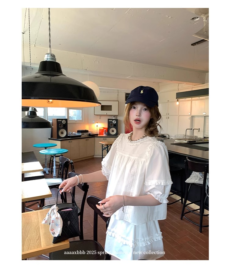 aaaaxbbb 千本樱特调 两色泡泡袖花边套装木耳边中袖上衣半身裙女 37 1746196672 详情图片 48