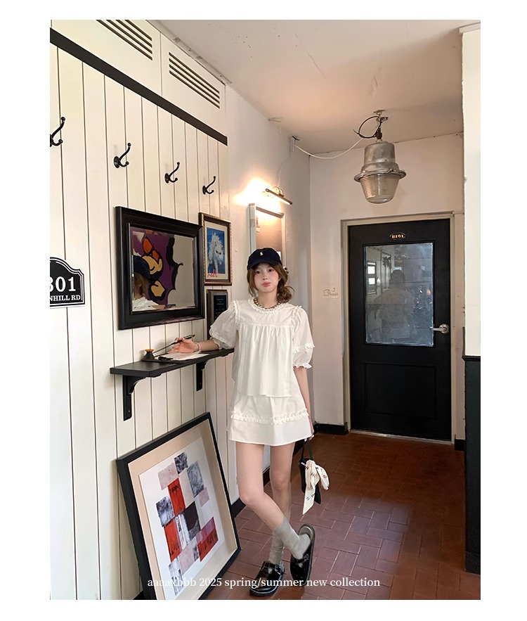 aaaaxbbb 千本樱特调 两色泡泡袖花边套装木耳边中袖上衣半身裙女 40 1746196672 详情图片 51