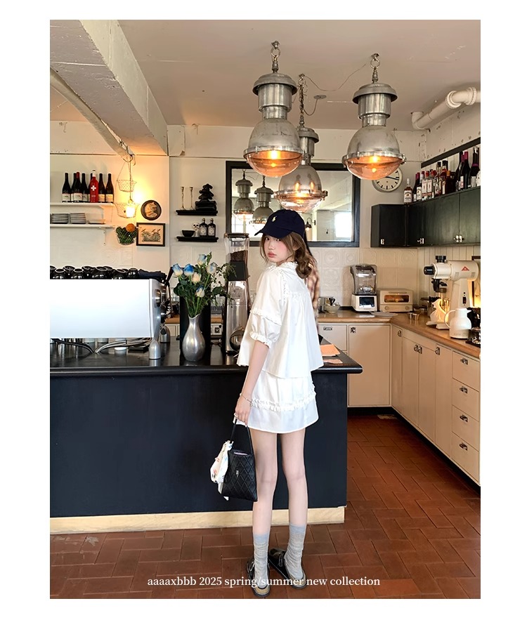 aaaaxbbb 千本樱特调 两色泡泡袖花边套装木耳边中袖上衣半身裙女 41 1746196672 详情图片 52