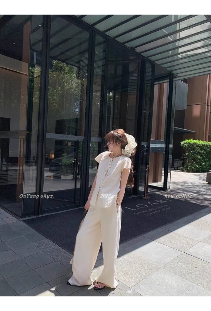 区区欧阳老钱风小飞袖衬衫女夏季设计感小众短袖衬衣撞色系带上衣 8 1746254475 详情图片 16