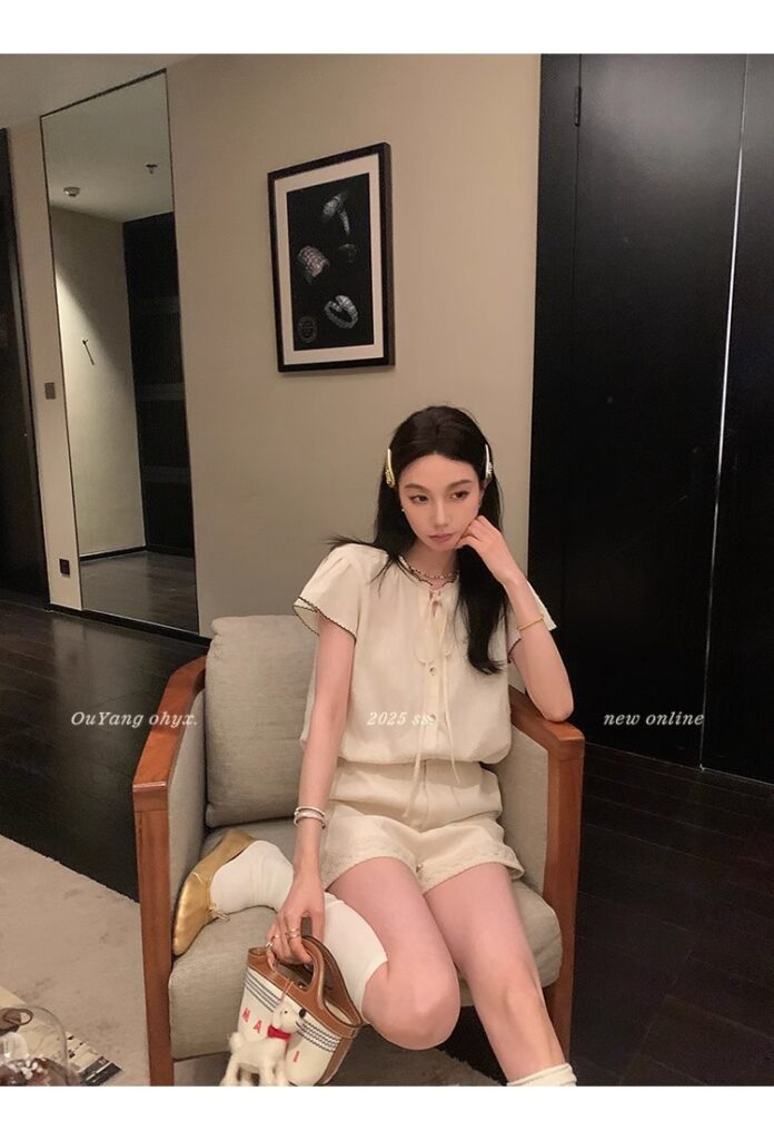 区区欧阳老钱风小飞袖衬衫女夏季设计感小众短袖衬衣撞色系带上衣 10 1746254475 详情图片 18