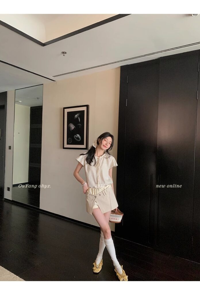 区区欧阳老钱风小飞袖衬衫女夏季设计感小众短袖衬衣撞色系带上衣 18 1746254475 详情图片 26