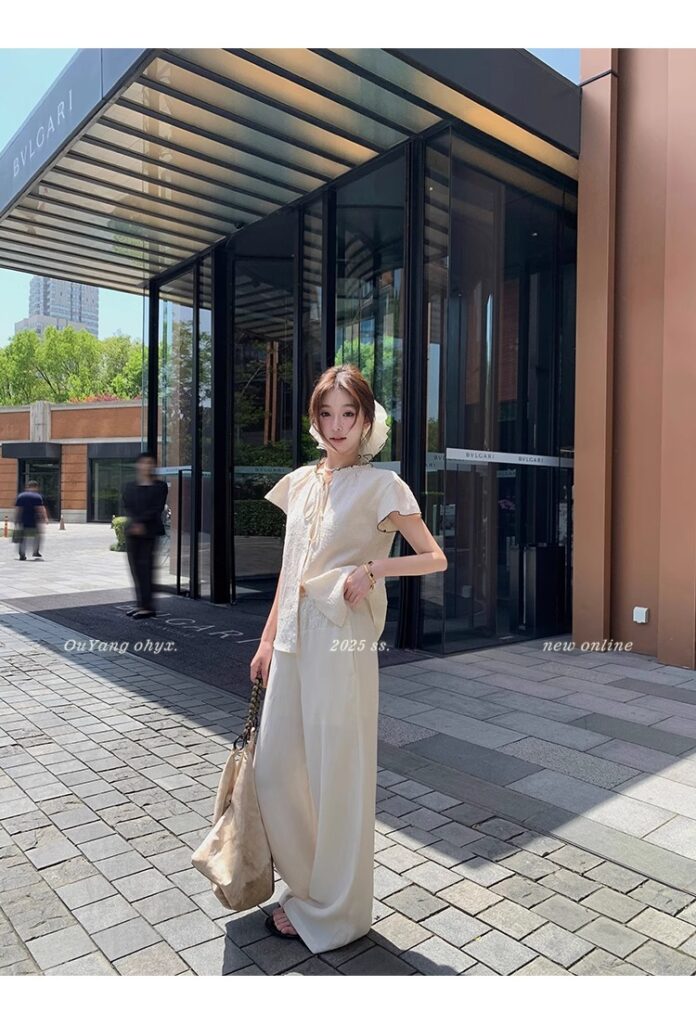 区区欧阳老钱风小飞袖衬衫女夏季设计感小众短袖衬衣撞色系带上衣 17 1746254476 详情图片 25