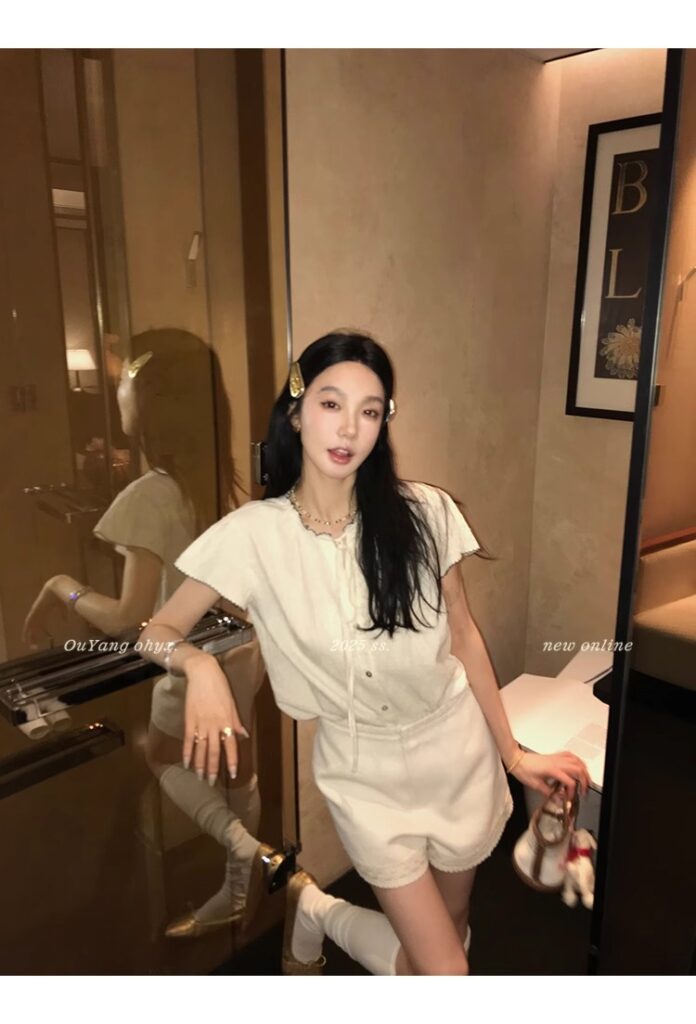 区区欧阳老钱风小飞袖衬衫女夏季设计感小众短袖衬衣撞色系带上衣 25 1746254476 详情图片 33