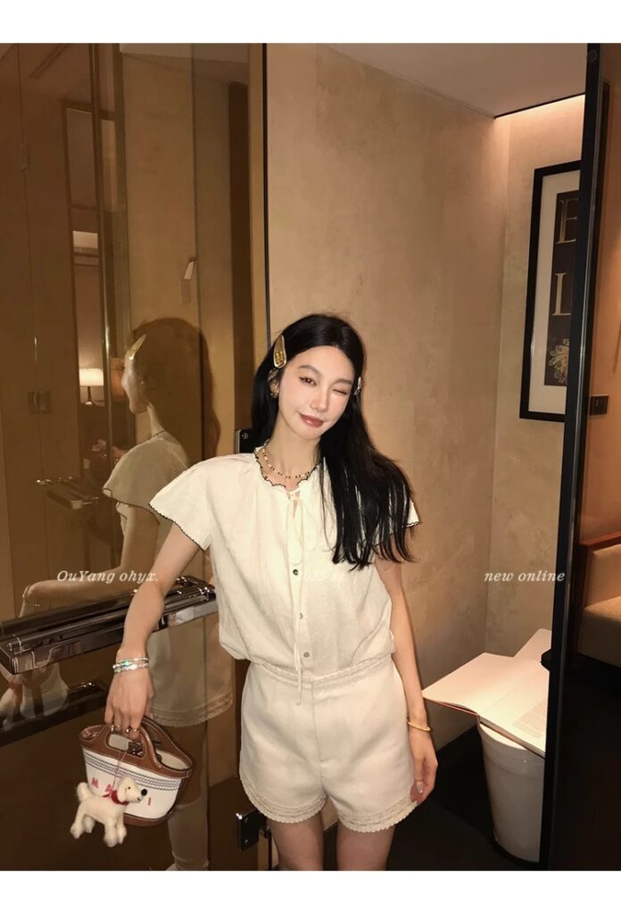 区区欧阳老钱风小飞袖衬衫女夏季设计感小众短袖衬衣撞色系带上衣 37 1746254476 详情图片 45