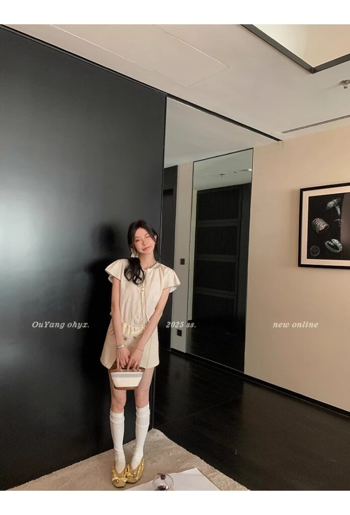 区区欧阳老钱风小飞袖衬衫女夏季设计感小众短袖衬衣撞色系带上衣 39 1746254476 详情图片 47
