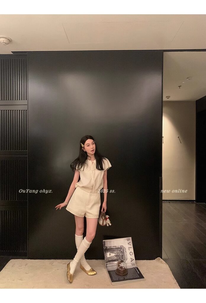 区区欧阳老钱风小飞袖衬衫女夏季设计感小众短袖衬衣撞色系带上衣 34 1746254477 详情图片 42