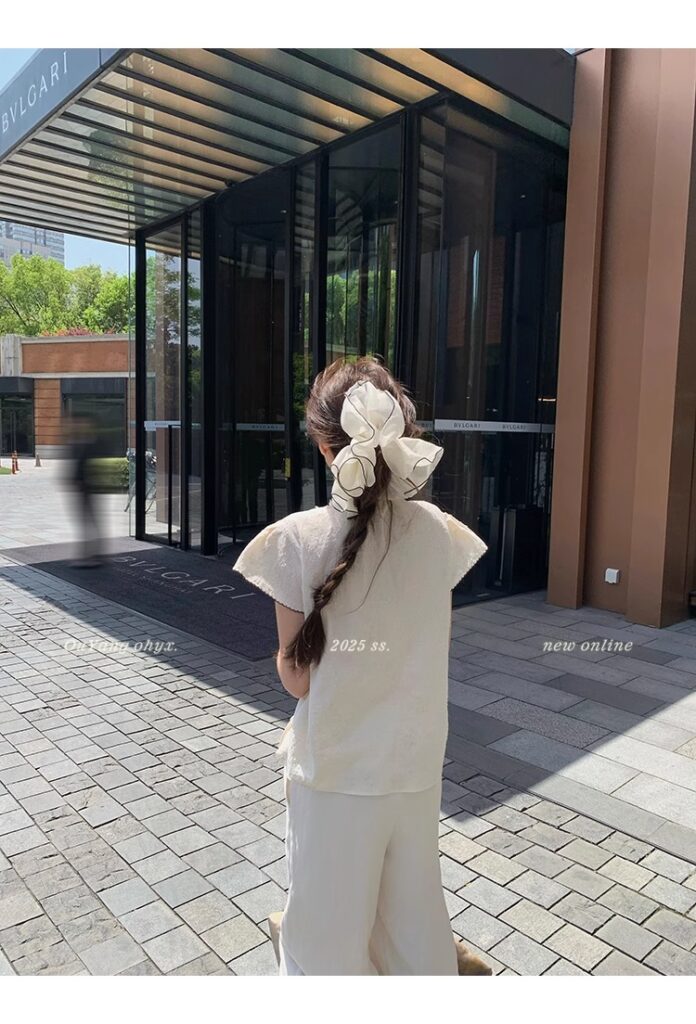区区欧阳老钱风小飞袖衬衫女夏季设计感小众短袖衬衣撞色系带上衣 47 1746254477 详情图片 55