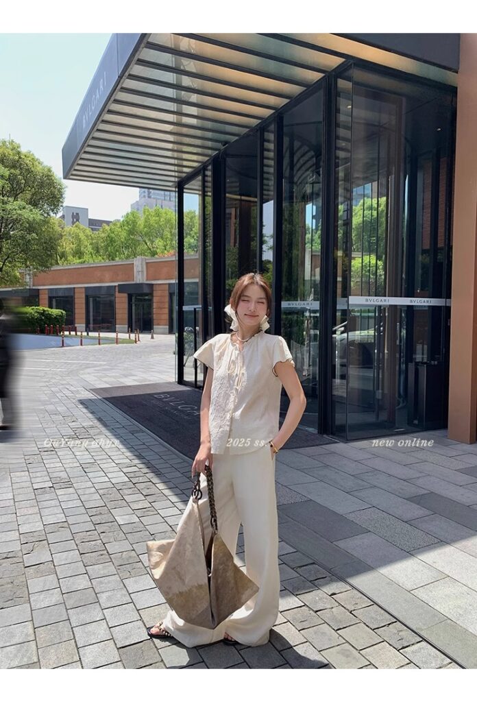 区区欧阳老钱风小飞袖衬衫女夏季设计感小众短袖衬衣撞色系带上衣 38 1746254478 详情图片 46