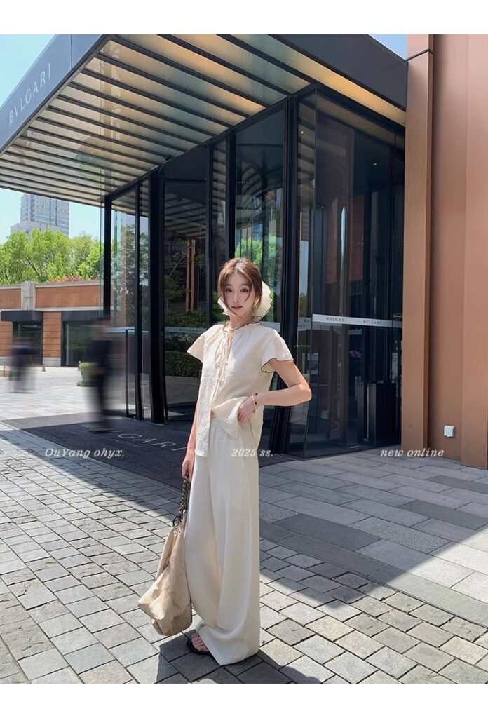 区区欧阳老钱风小飞袖衬衫女夏季设计感小众短袖衬衣撞色系带上衣 44 1746254478 详情图片 52