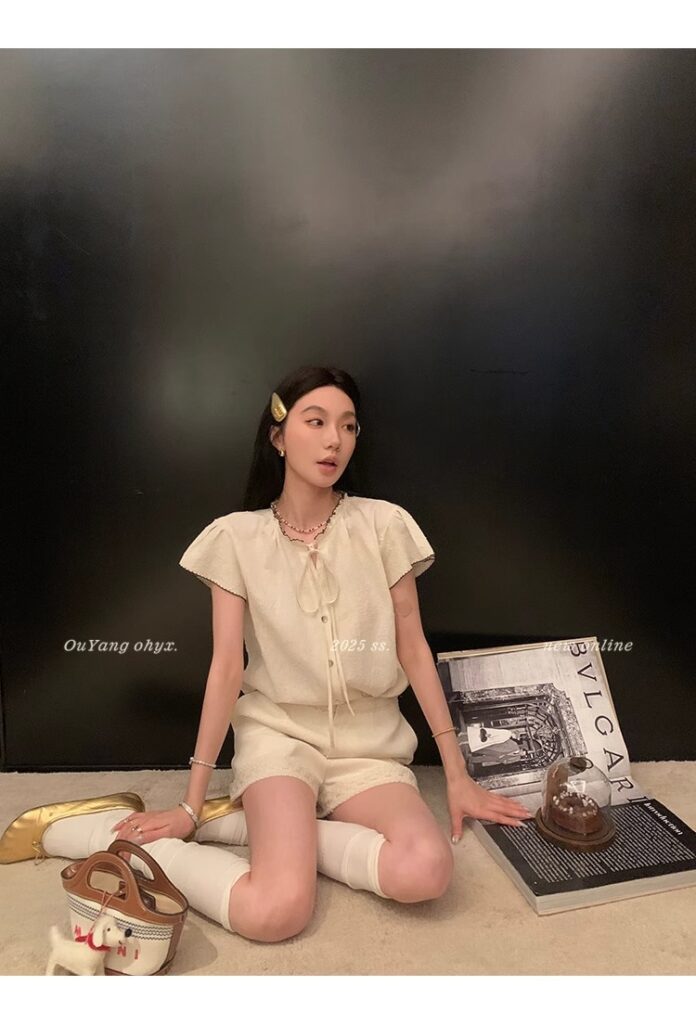 区区欧阳老钱风小飞袖衬衫女夏季设计感小众短袖衬衣撞色系带上衣 49 1746254478 详情图片 57
