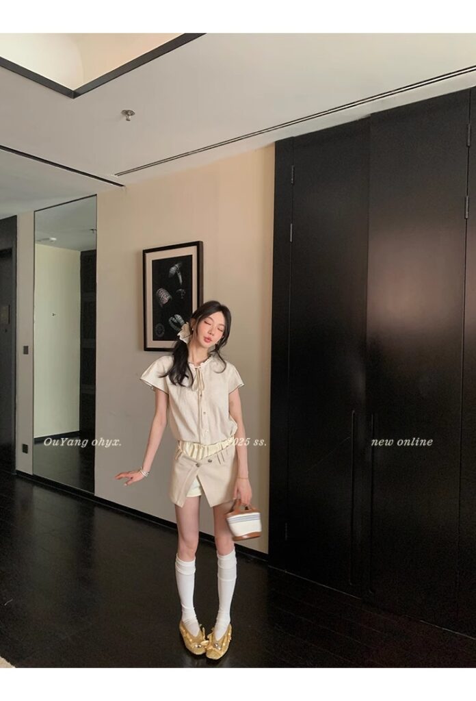 区区欧阳老钱风小飞袖衬衫女夏季设计感小众短袖衬衣撞色系带上衣 51 1746254478 详情图片 59