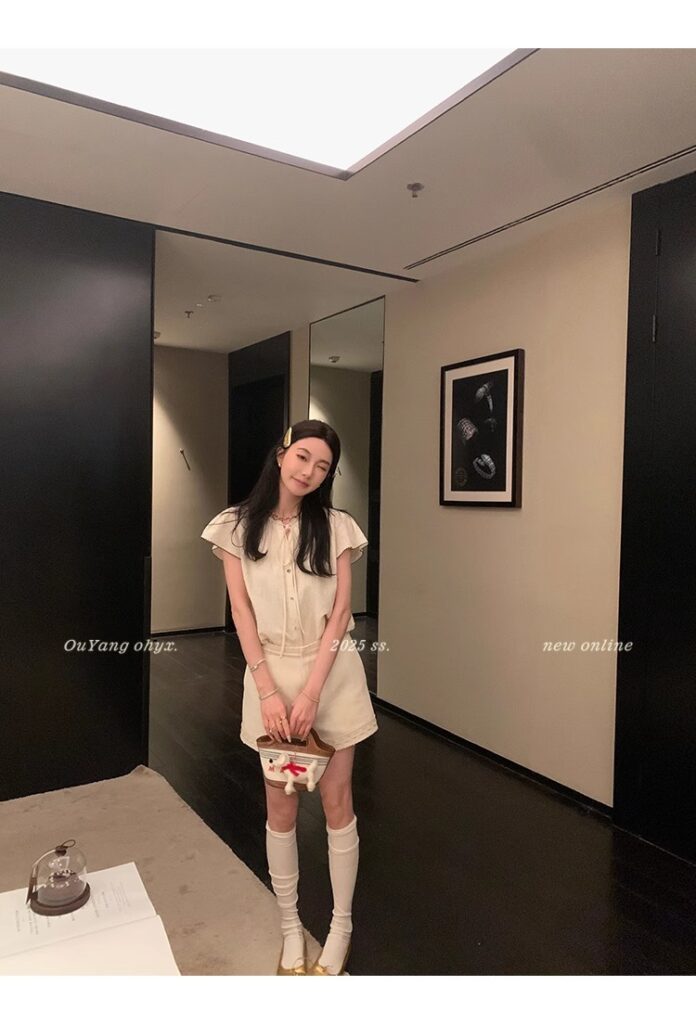 区区欧阳老钱风小飞袖衬衫女夏季设计感小众短袖衬衣撞色系带上衣 52 1746254478 详情图片 60