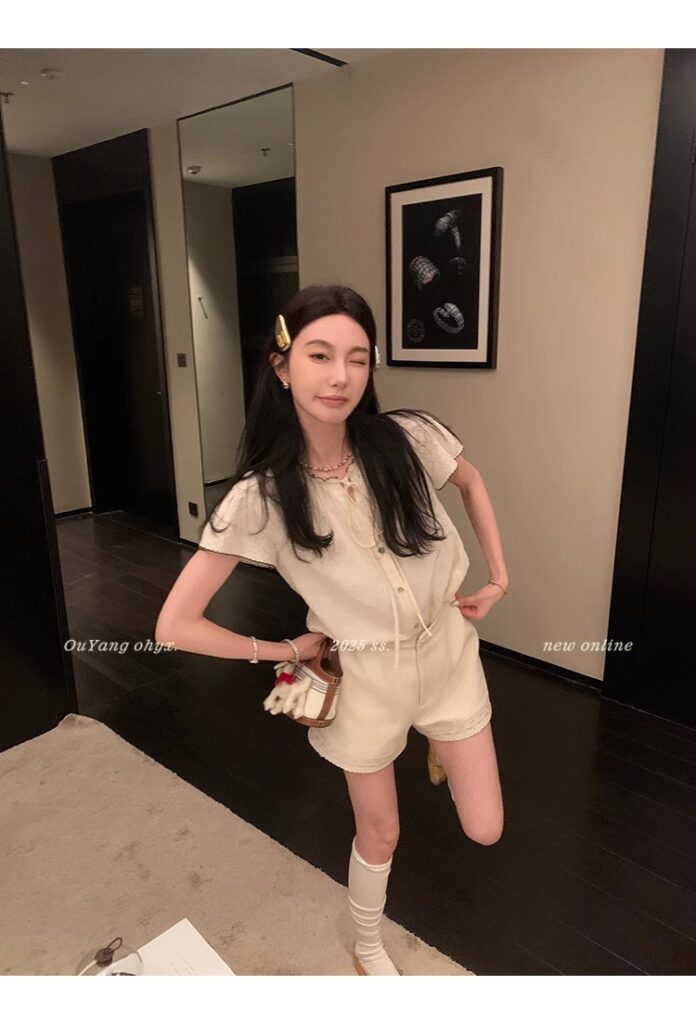 区区欧阳老钱风小飞袖衬衫女夏季设计感小众短袖衬衣撞色系带上衣 58 1746254478 详情图片 66