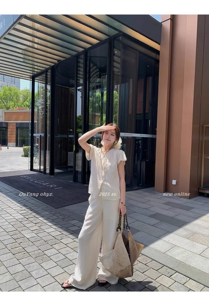 区区欧阳老钱风小飞袖衬衫女夏季设计感小众短袖衬衣撞色系带上衣 59 1746254478 详情图片 67