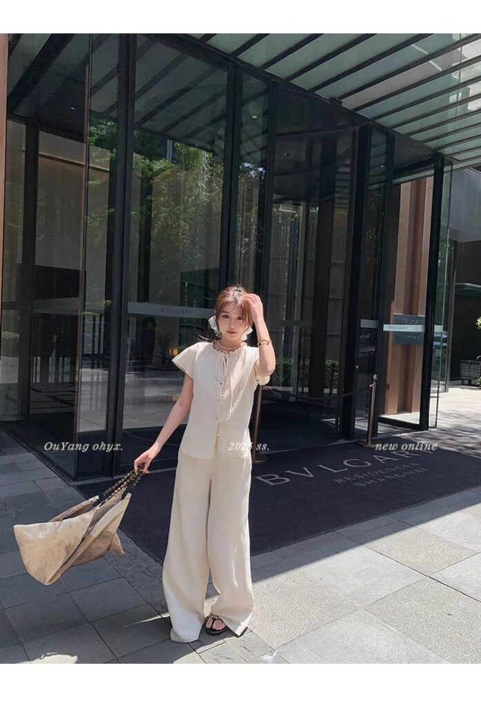区区欧阳老钱风小飞袖衬衫女夏季设计感小众短袖衬衣撞色系带上衣 62 1746254479 详情图片 70