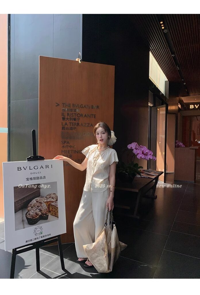 区区欧阳老钱风小飞袖衬衫女夏季设计感小众短袖衬衣撞色系带上衣 66 1746254479 详情图片 74