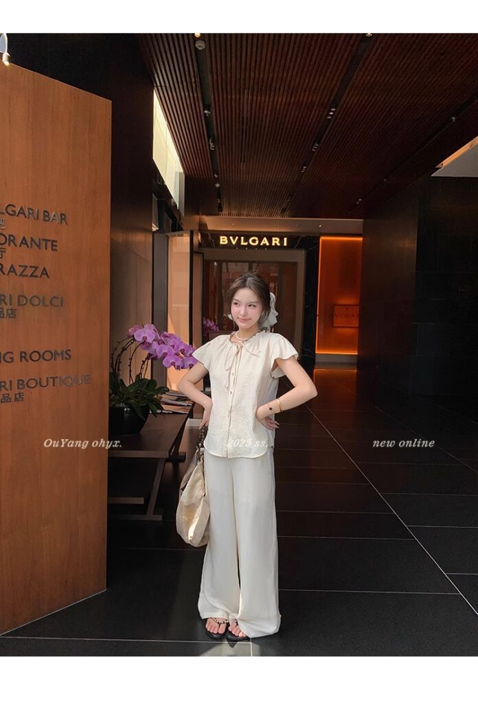 区区欧阳老钱风小飞袖衬衫女夏季设计感小众短袖衬衣撞色系带上衣 72 1746254479 详情图片 80